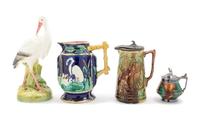 A Group of Four Majolica Table Articles Height of tallest 11 inches. — 19TH CENTURY AND LATER