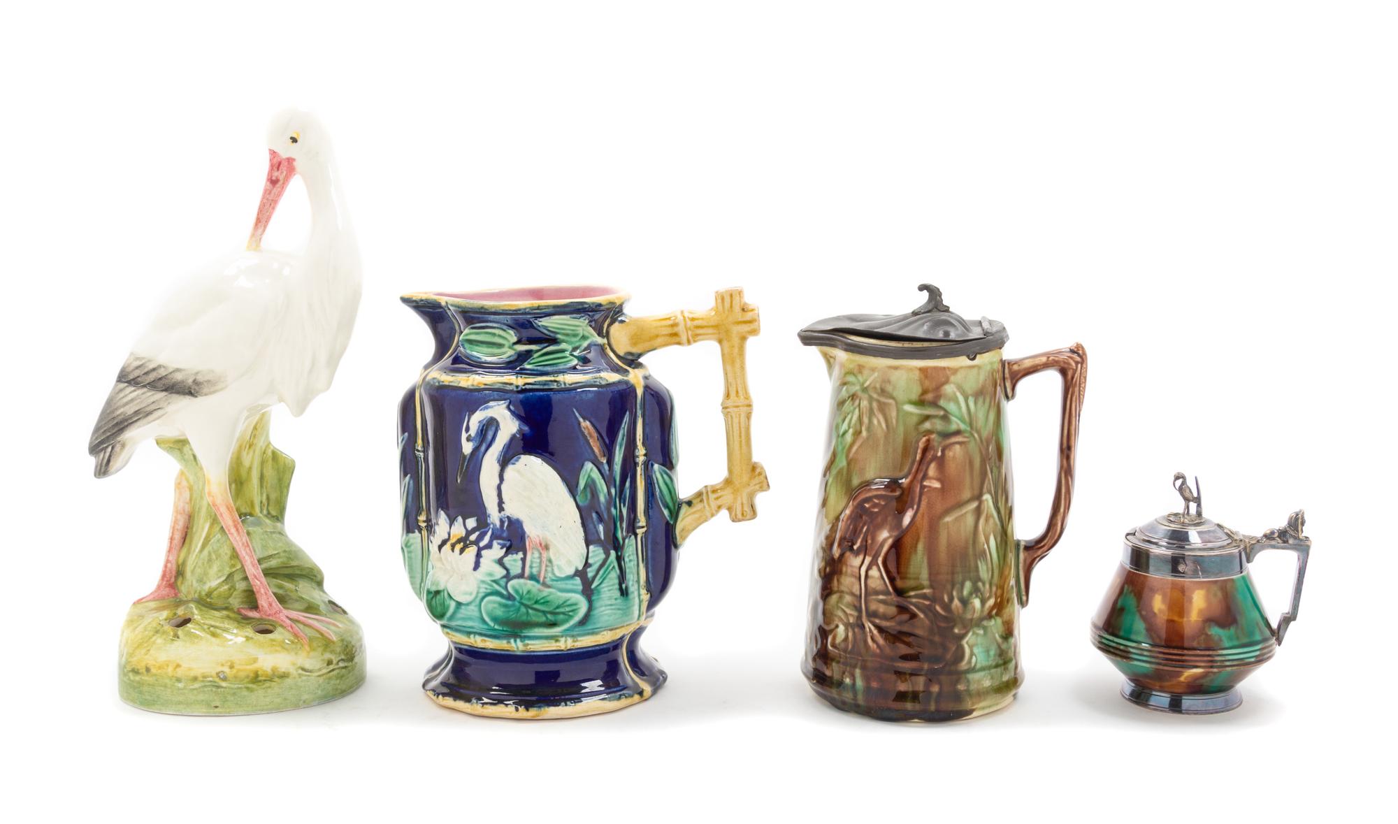 A Group of Four Majolica Table Articles Height of tallest 11 inches. — 19TH CENTURY AND LATER