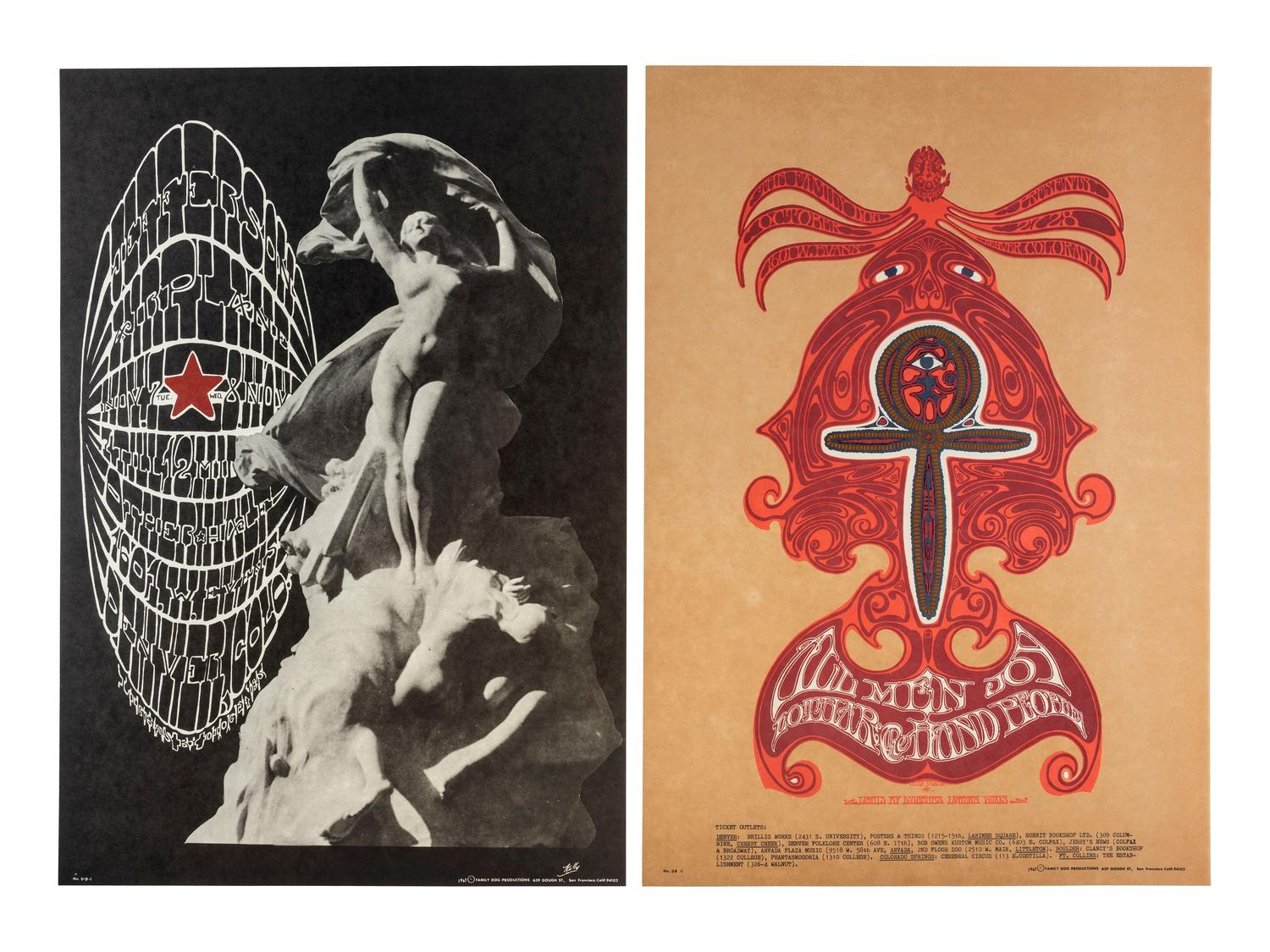 [MUSIC] -- [POSTERS]. FRIED, Robert, KELLEY, Alton, and MOUSE, Stanley, artists. A group of 5 Family Dog posters from 1967 promoting shows in Denver, Colorado, comprising:
