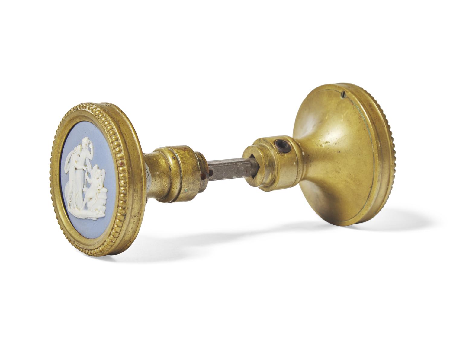 A Brass Doorknob with Inset Wedgwood Jasperware Medallion