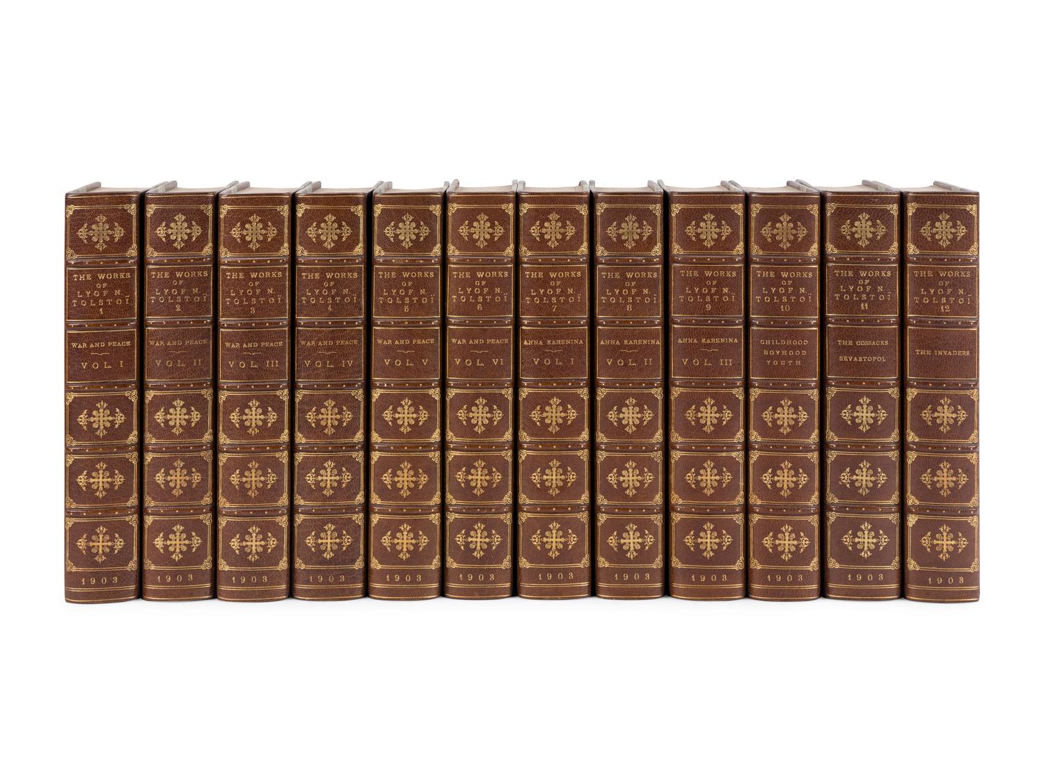 TOLSTOY, Lev Nikolayevich, Count (1828-1910). The Novels & Other Works of Lyof N. Tolstoi . New York: Charles Scribner’s Sons, 1903-1904.