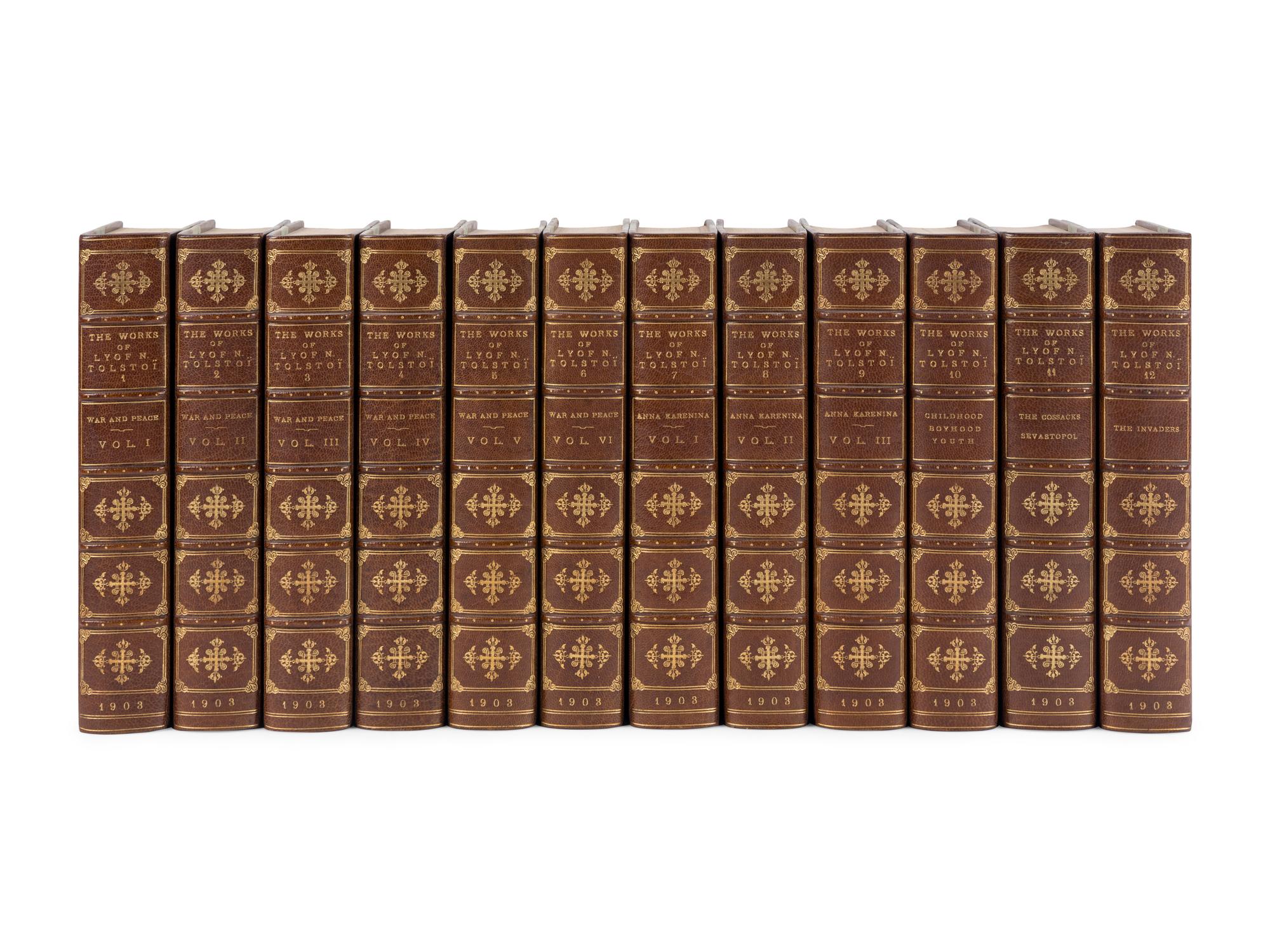 TOLSTOY, Lev Nikolayevich, Count (1828-1910). The Novels & Other Works of Lyof N. Tolstoi . New York: Charles Scribner’s Sons, 1903-1904.