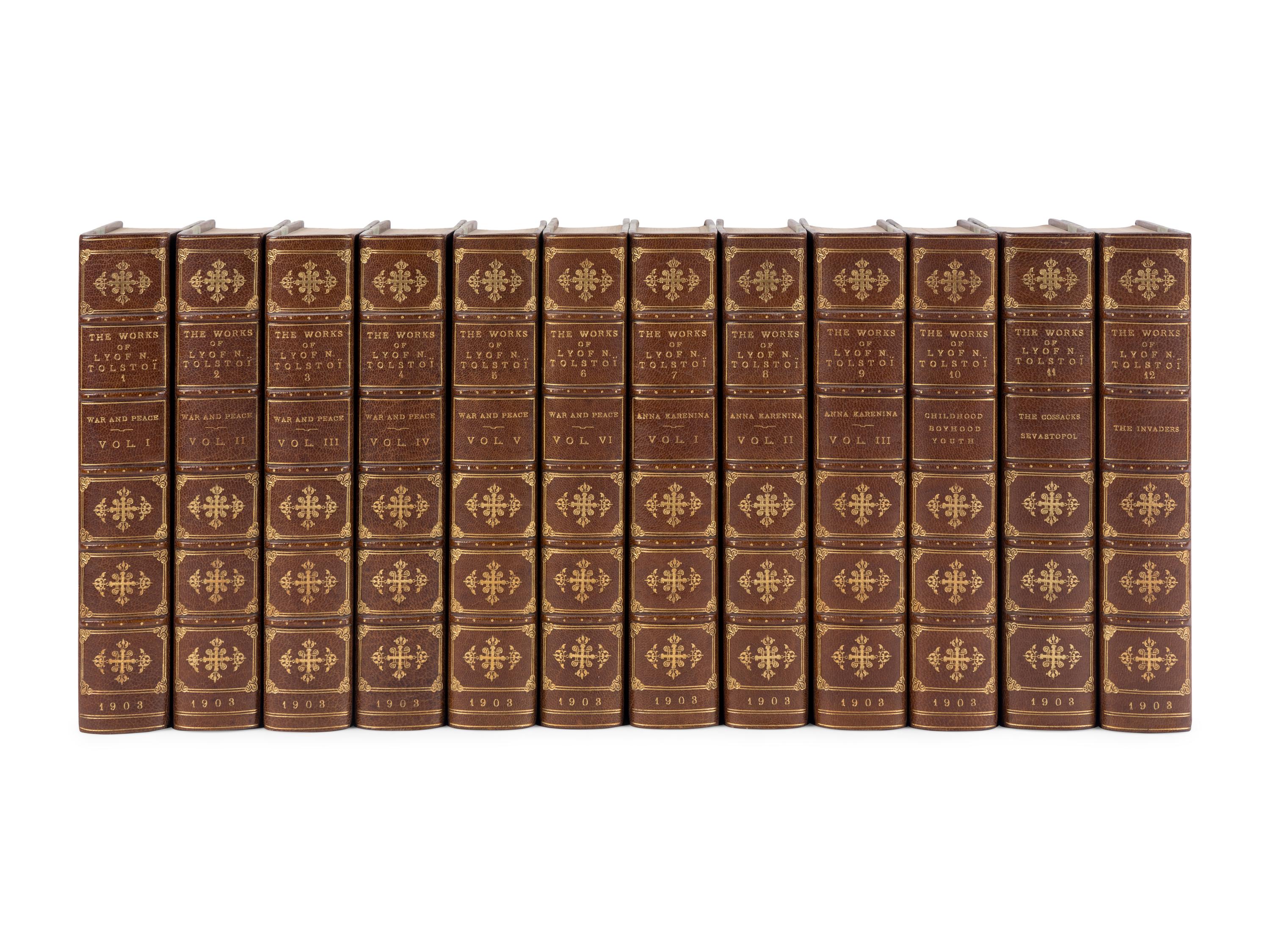 TOLSTOY, Lev Nikolayevich, Count (1828-1910). The Novels & Other Works of Lyof N. Tolstoi . New York: Charles Scribner’s Sons, 1903-1904.