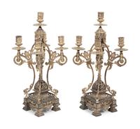 A Pair of English Silver-Plate Five-Light Candelabra