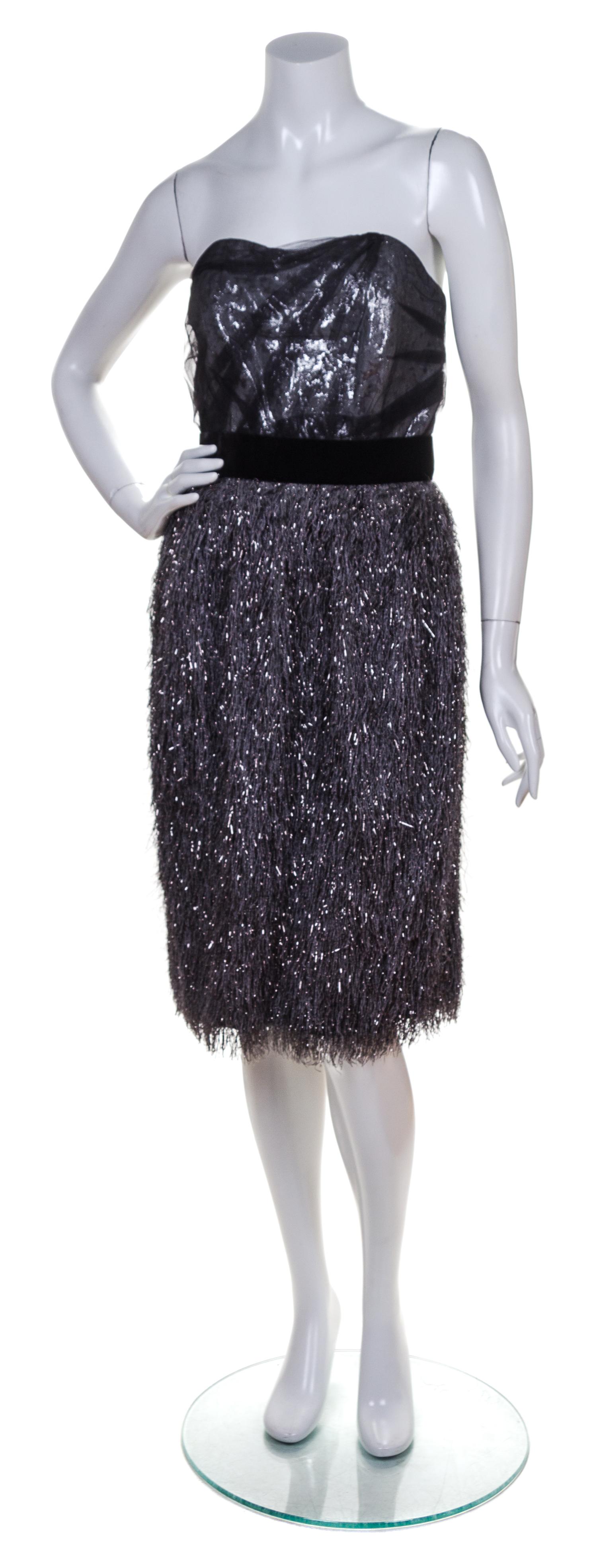 A Bill Blass Grey Tinsel Strapless Cocktail Dress, Size 8.