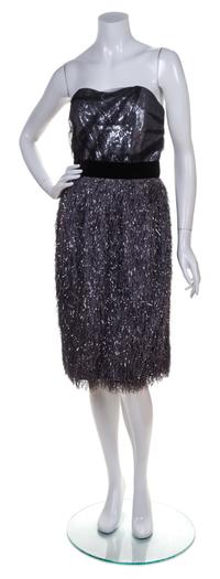 A Bill Blass Grey Tinsel Strapless Cocktail Dress, Size 8.