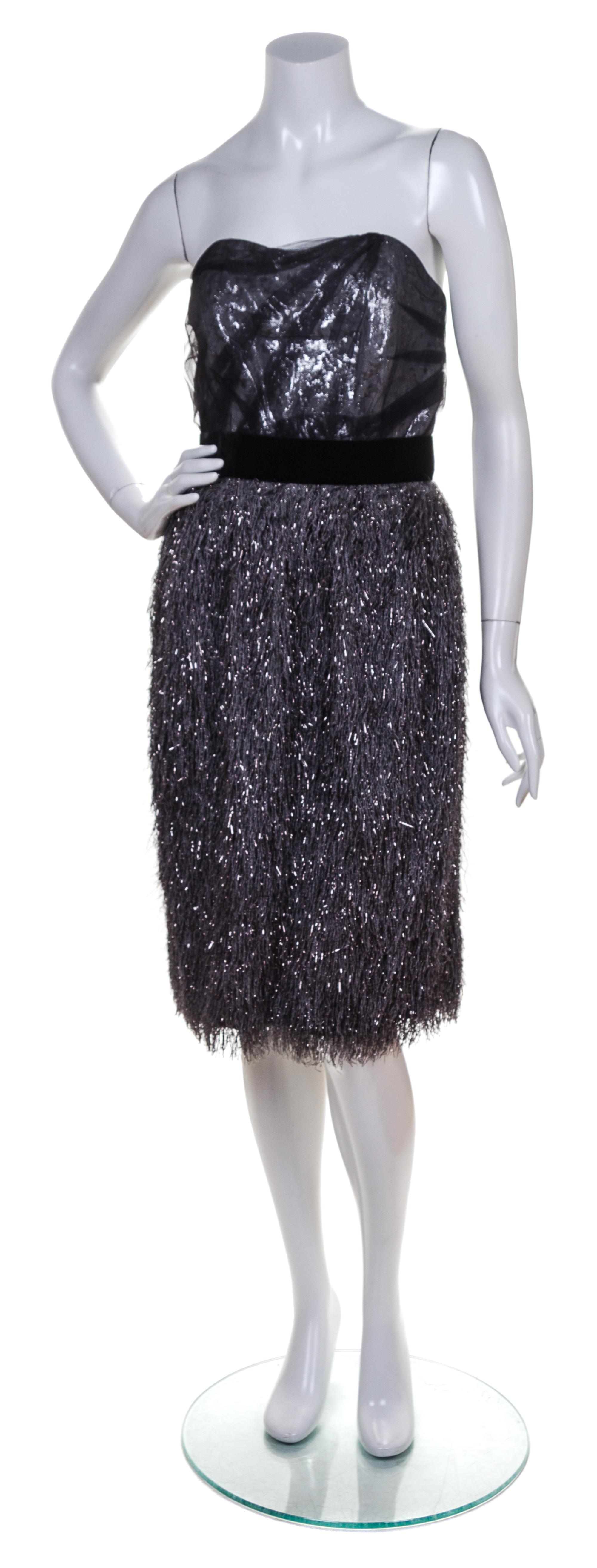 A Bill Blass Grey Tinsel Strapless Cocktail Dress, Size 8.