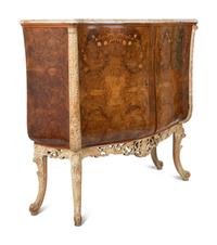 An Italian Burl Walnut and Marquetry Marble-Top Cabinet — CIRCA 1920