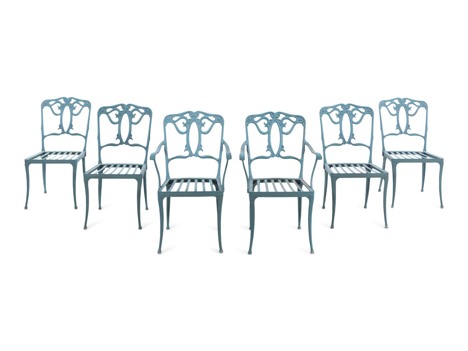 A Group of Painted Iron Garden Furniture