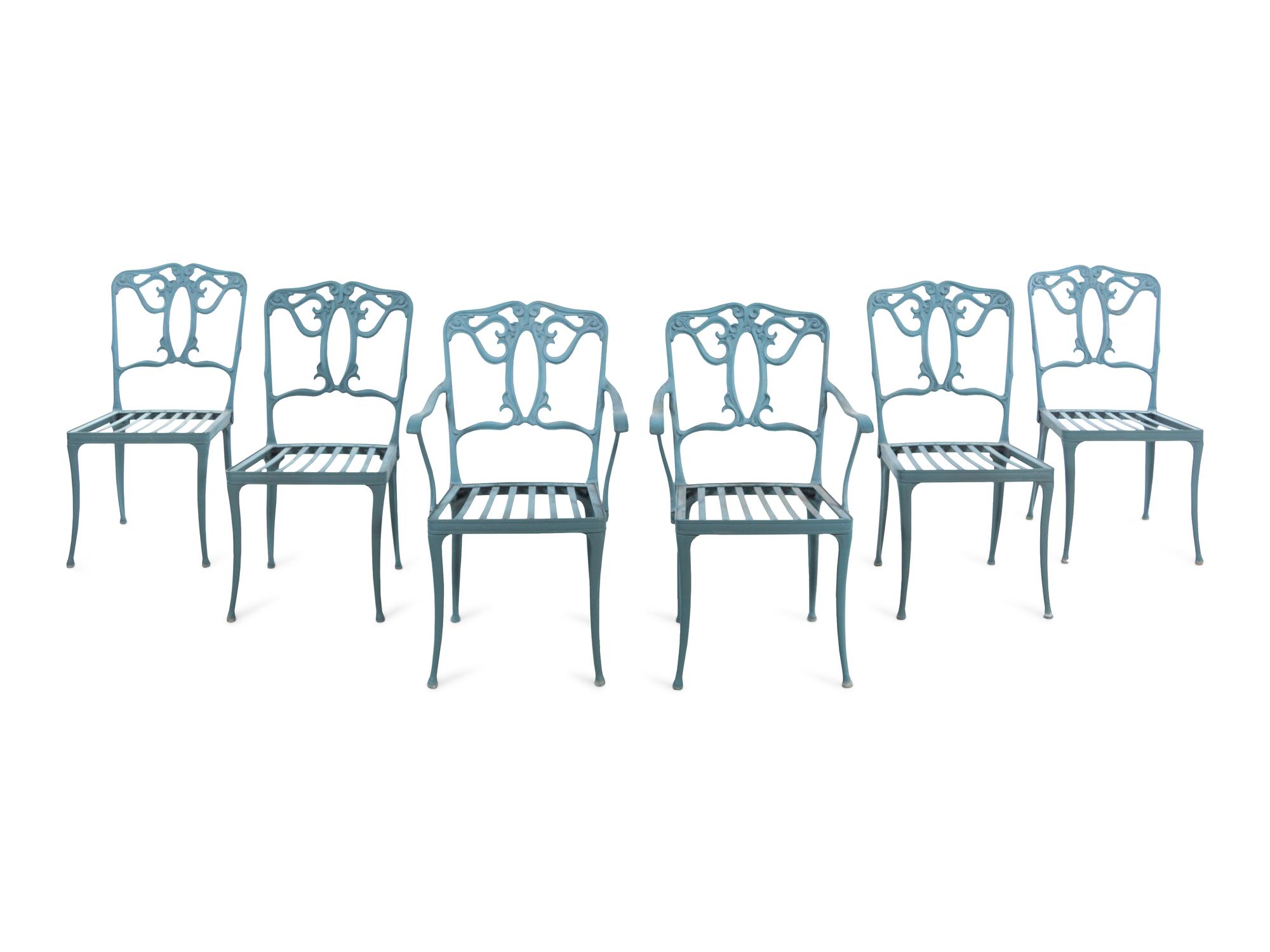 A Group of Painted Iron Garden Furniture