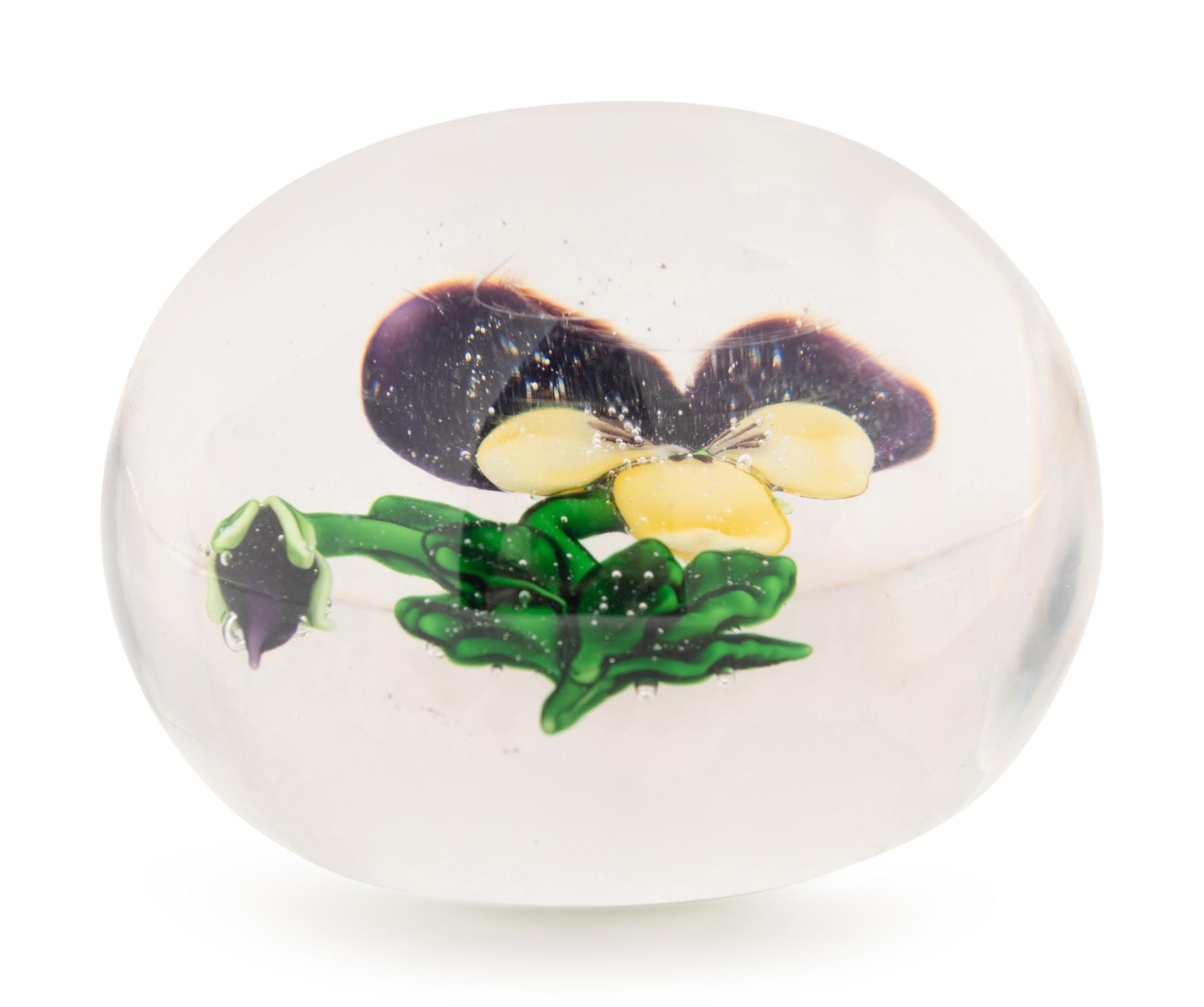 A Clichy Viola or Pansy and Bud Glass Paperweight