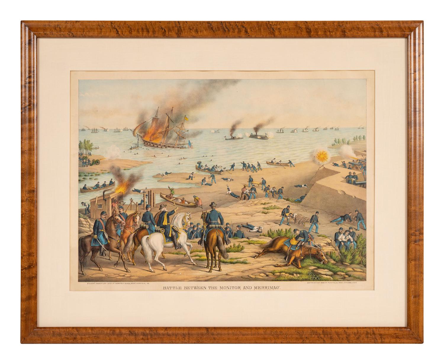 A group of 3 Kurz & Allison lithograph prints depicting battles of the American Civil War, comprising: