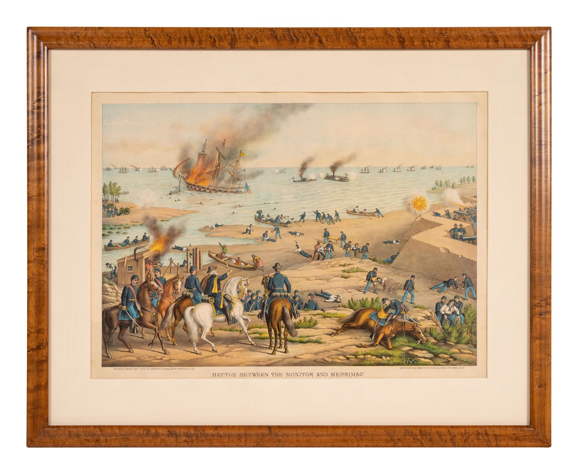 A group of 3 Kurz & Allison lithograph prints depicting battles of the American Civil War, comprising: