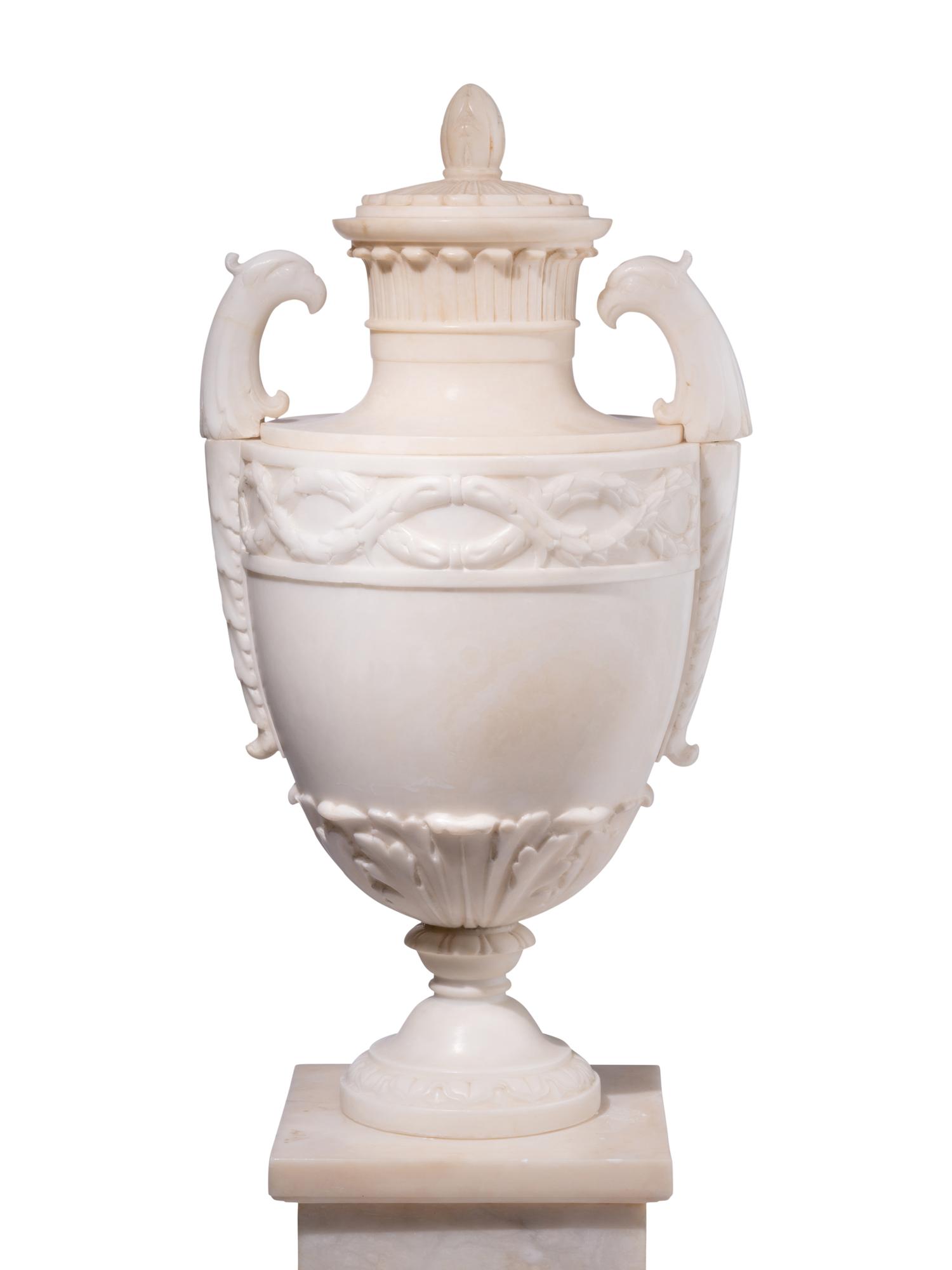 A Pair of Italian Alabaster Urns and Covers
