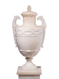 A Pair of Italian Alabaster Urns and Covers