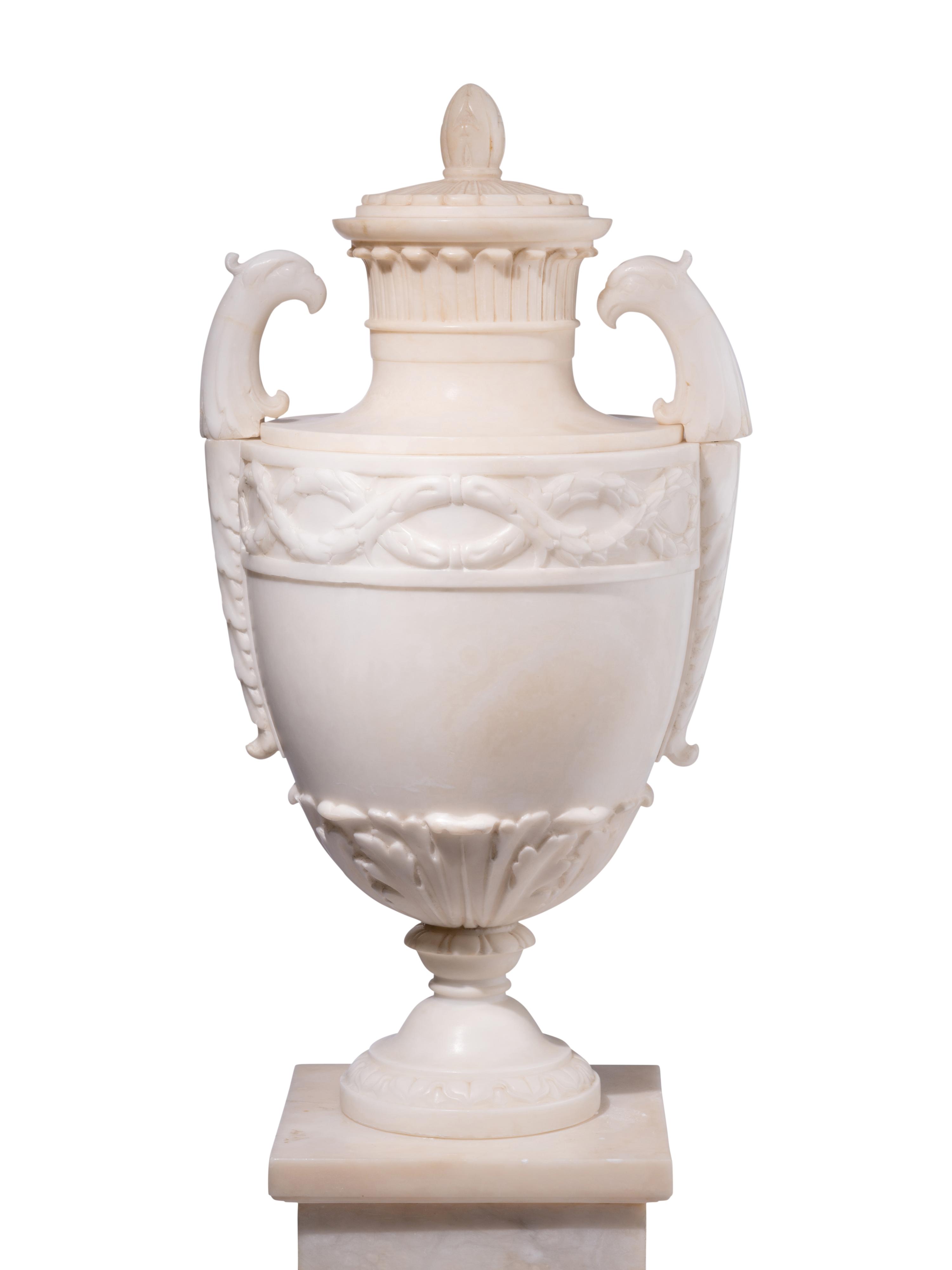 A Pair of Italian Alabaster Urns and Covers