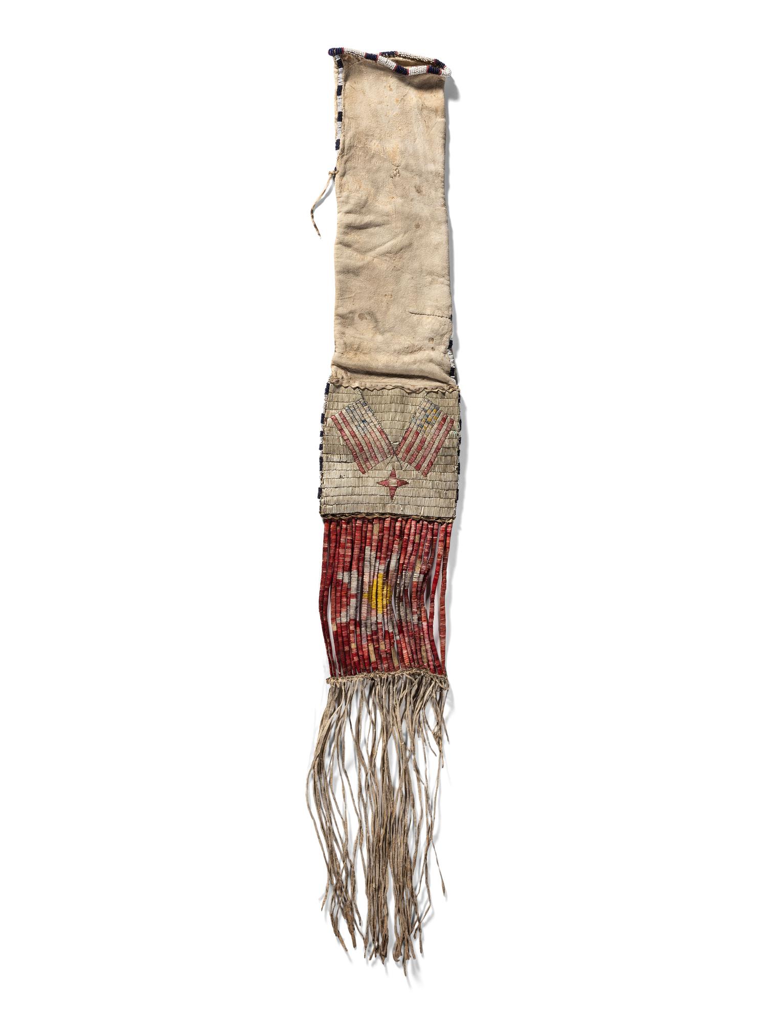 Sioux Quilled Hide Tobacco Bag, with American Flags