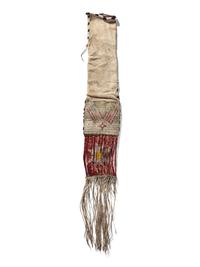 Sioux Quilled Hide Tobacco Bag, with American Flags
