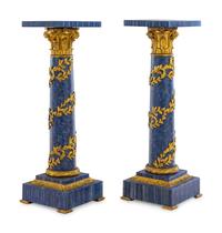 A Pair of Louis XV Style Gilt Bronze Mounted Lapis Lazuli Pedestals