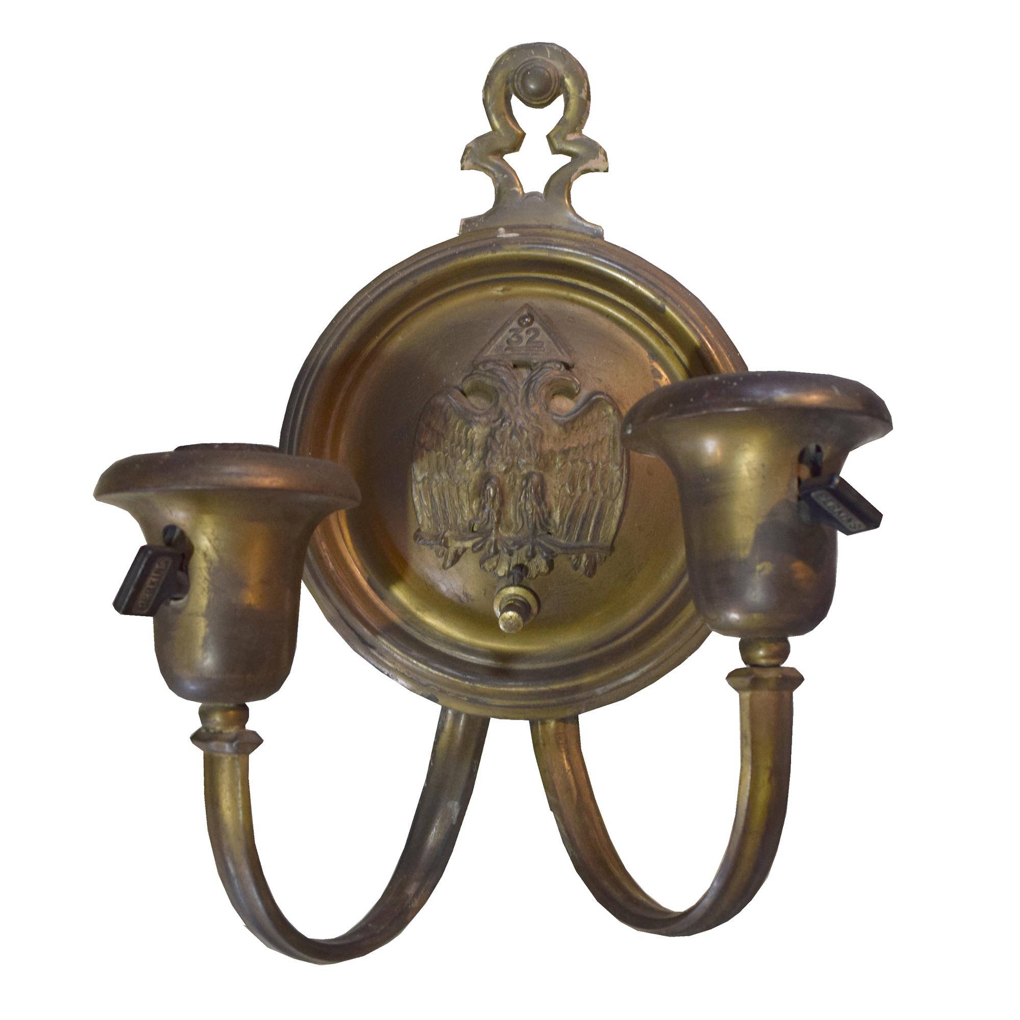A Brass Two-Arm Sconce 8.5" W x 5" D x 11" H — United States, Circa 1920