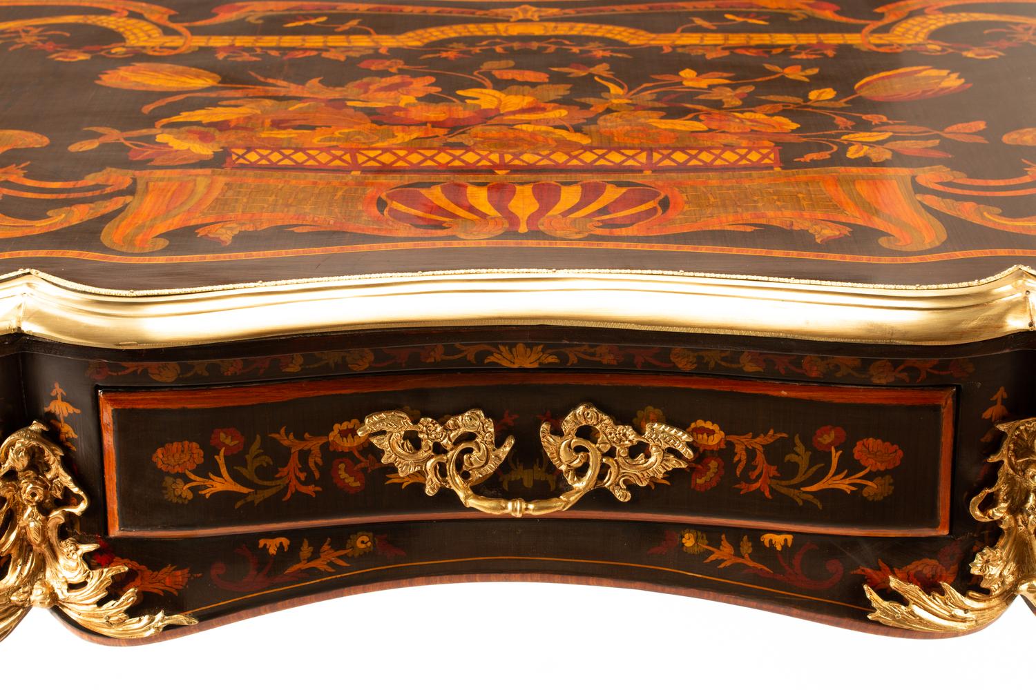 A Louis XV Style Gilt Bronze Mounted Marquetry Bureau Plat, 20th Century