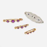 A Collection of Gem-Set Pins and 18K Asprey Match Safe