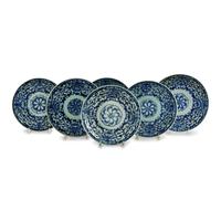 An Assembled Group of Chinese Porcelain Blue-and-White Peony Blossom Salad Plates