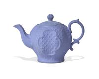 A Staffordshire Cornflower Blue Bisque Teapot Prototype, Attributed to Wedgwood