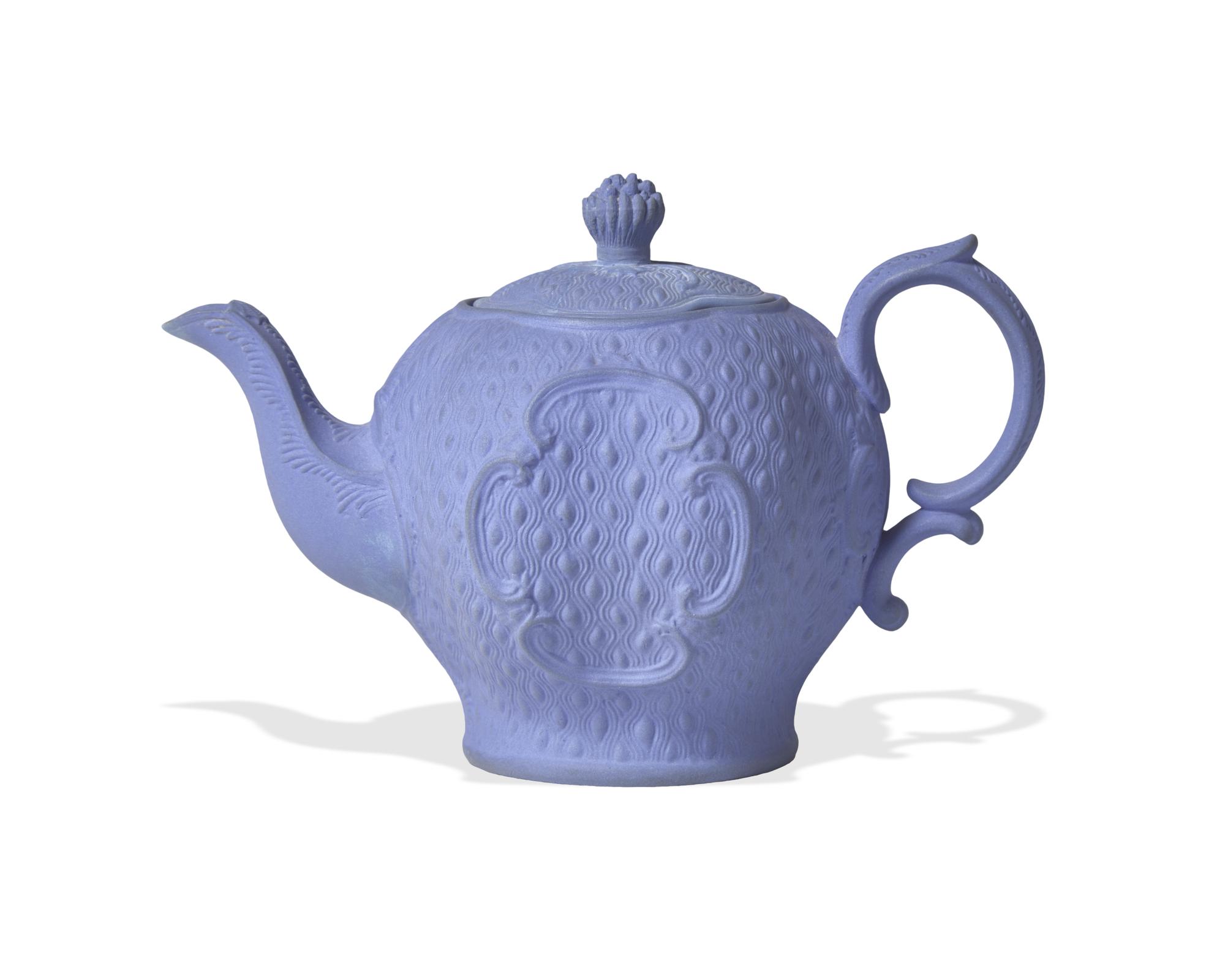 A Staffordshire Cornflower Blue Bisque Teapot Prototype, Attributed to Wedgwood