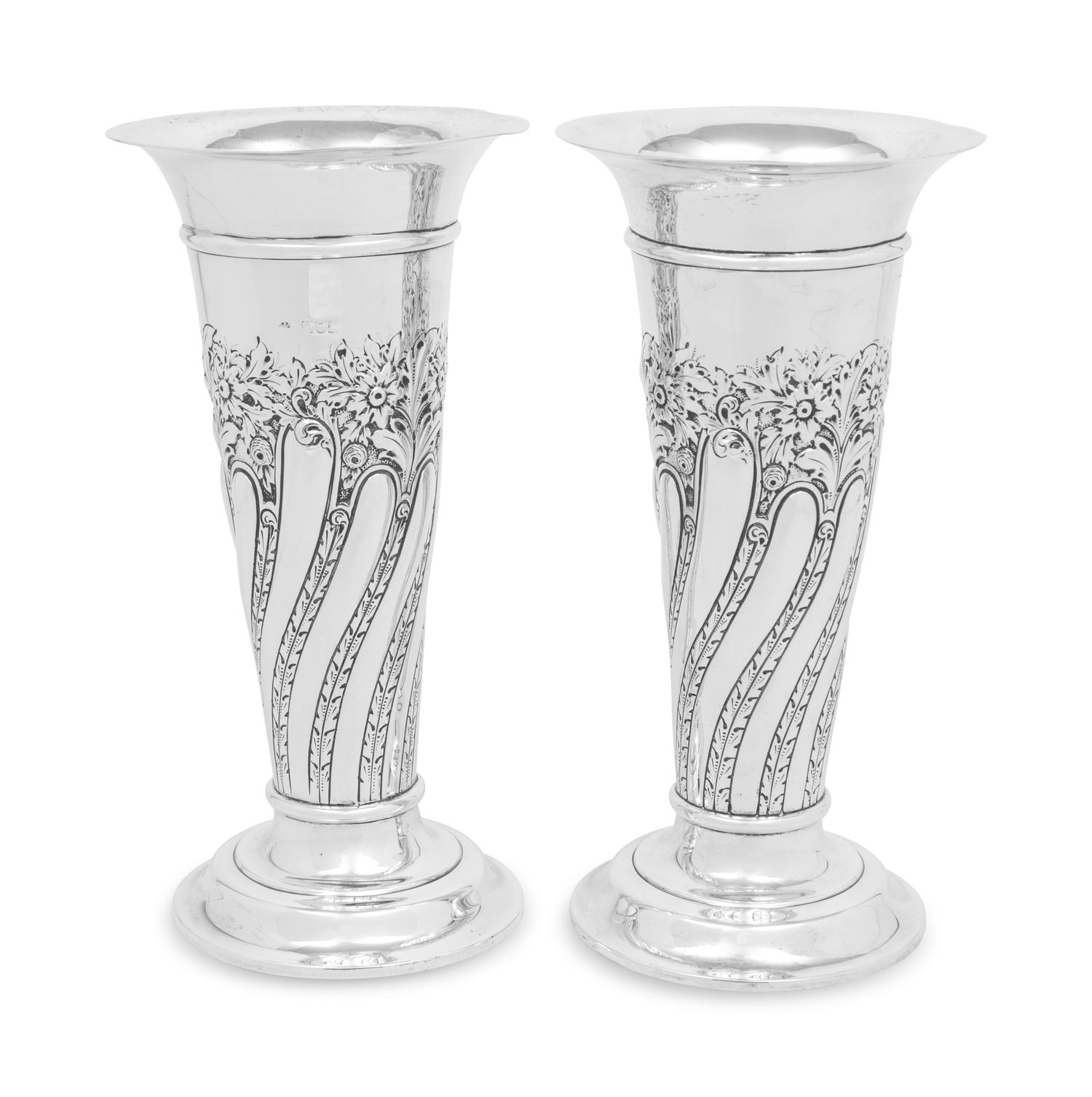 A Pair of English Silver Vases