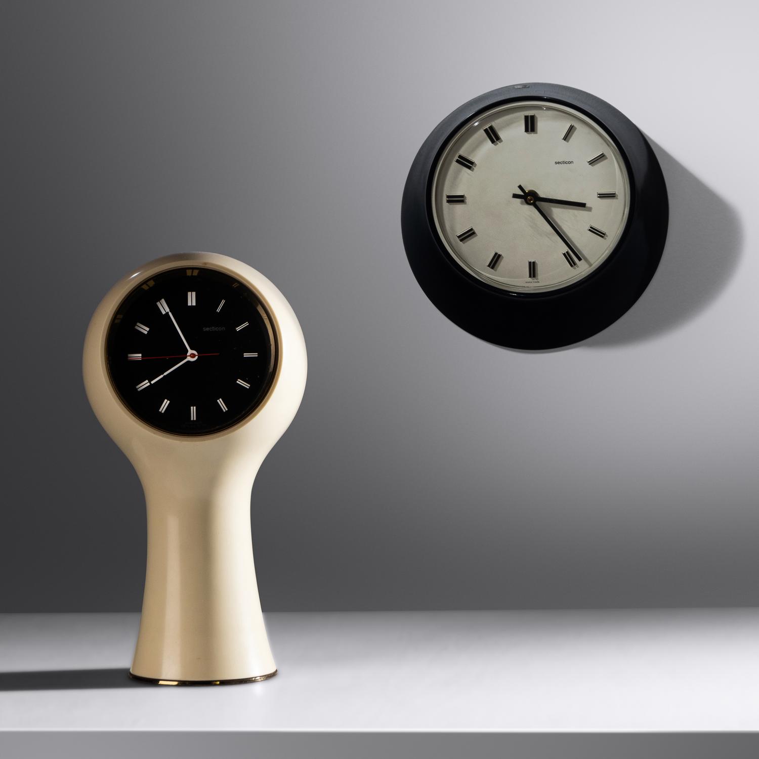 Table Clock and Wall Clock, model T1 and M1, c. 1960 Secticon, Italy/Switzerland