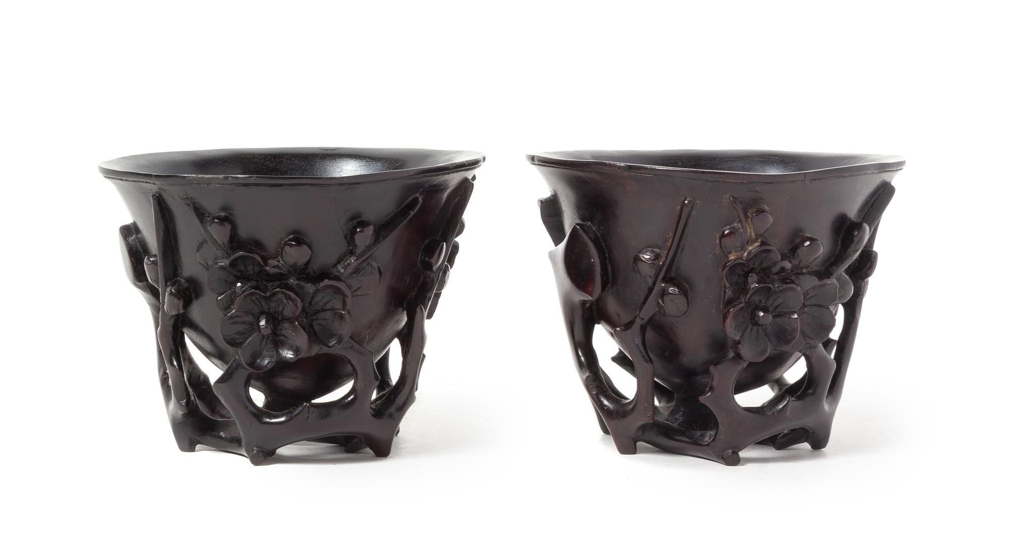 A Pair of Zitan Libation Cups Each height 3 1/8 inches. — 18TH CENTURY