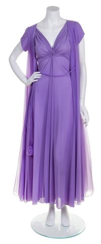 A Lucie Ann Purple Lounge Wear Ensemble, Gown size 34, robe size S.