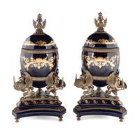 A Pair of Russian Empire Style Gilt Bronze Mounted Porcelain Ornaments
