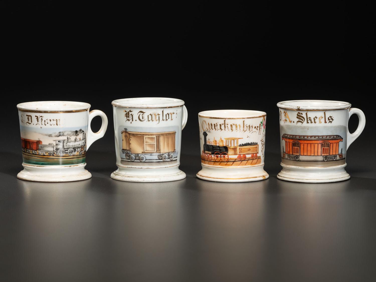 Four Railroading Porcelain Occupational Shaving Mugs