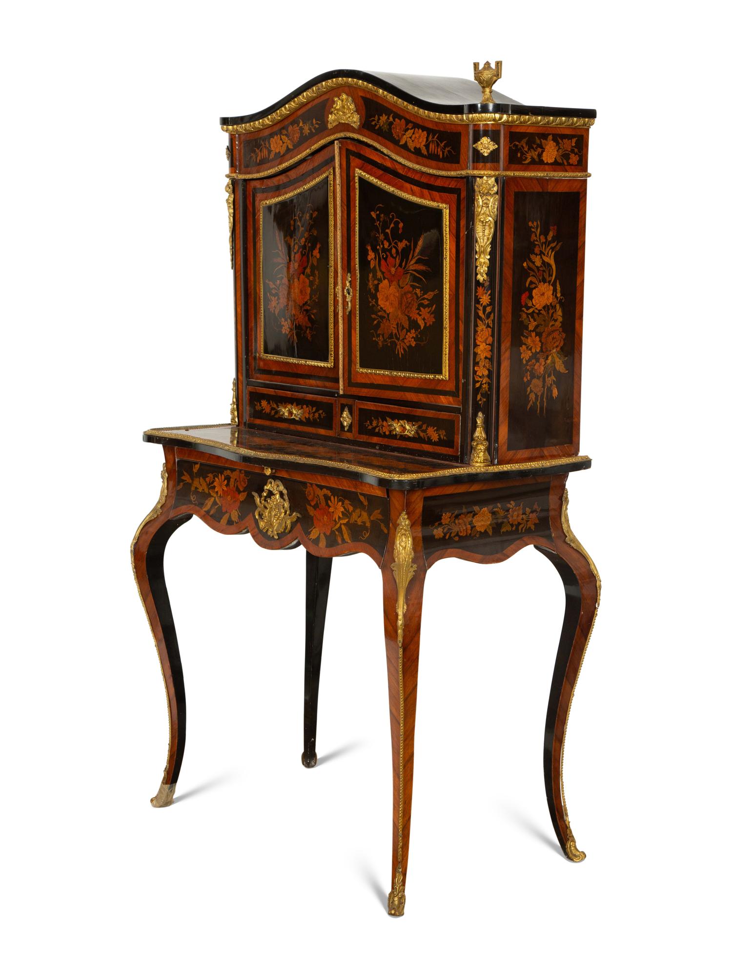 A Louis XV Style Gilt Bronze Mounted Marquetry Bonheur du Jour