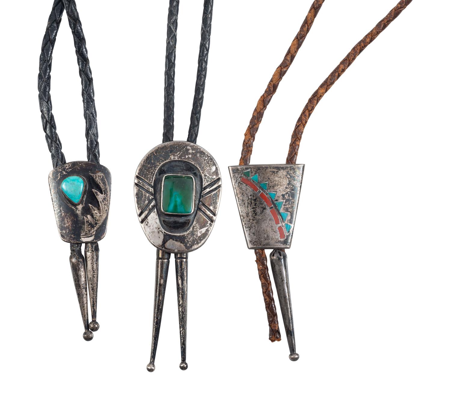 Southwestern-style Silver Bolo Ties, with Inlay