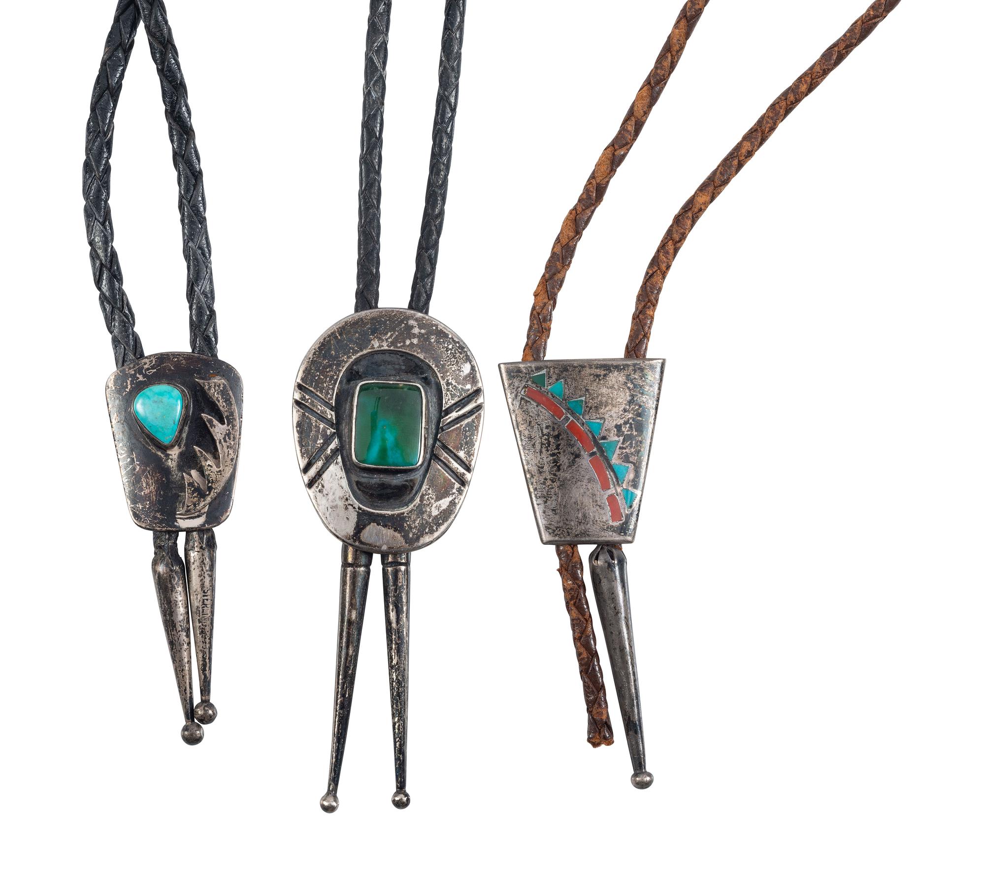 Southwestern-style Silver Bolo Ties, with Inlay