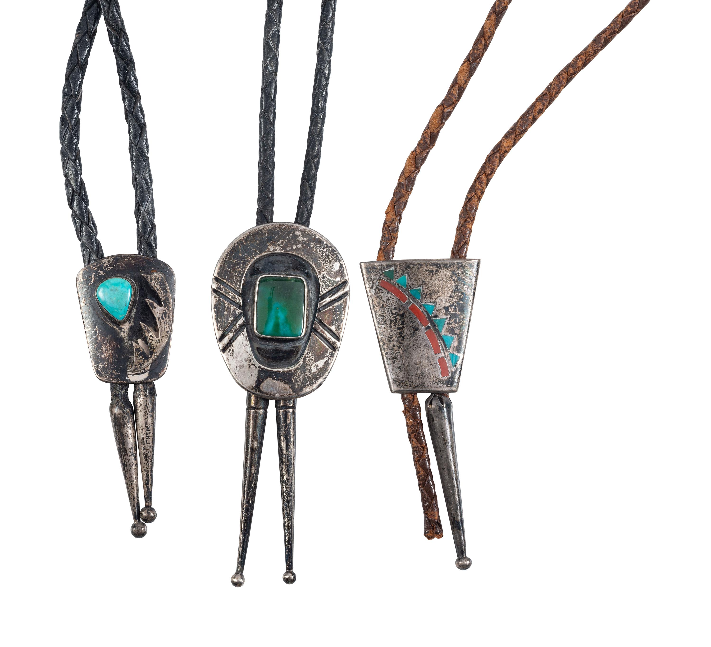 Southwestern-style Silver Bolo Ties, with Inlay