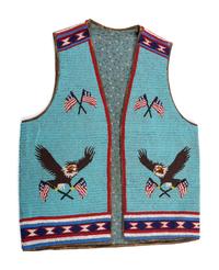 Plains Beaded Hide Vest, with American Flags and Eagle
