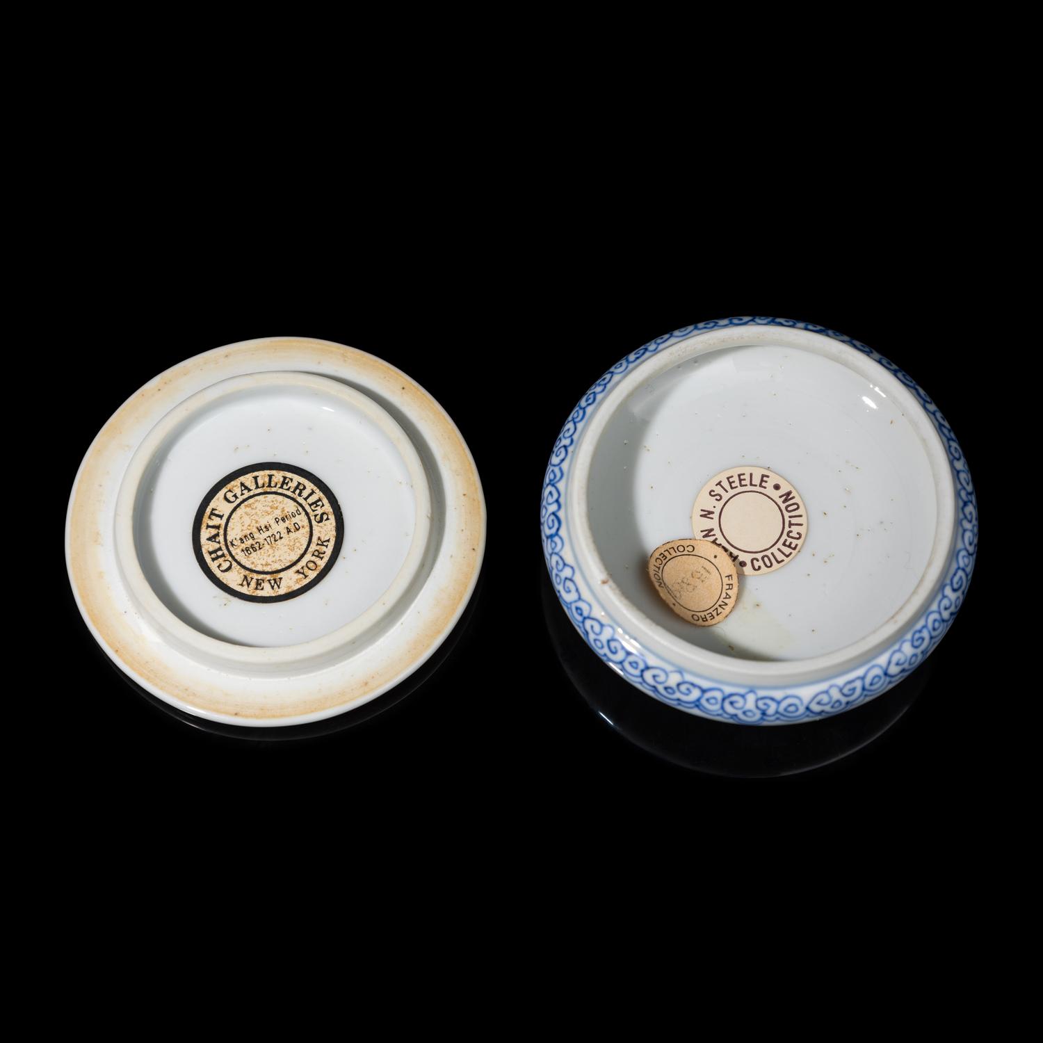 A Chinese Blue and White Porcelain Seal Paste Box, Kangxi Period 清康熙 青花高士圖印盒