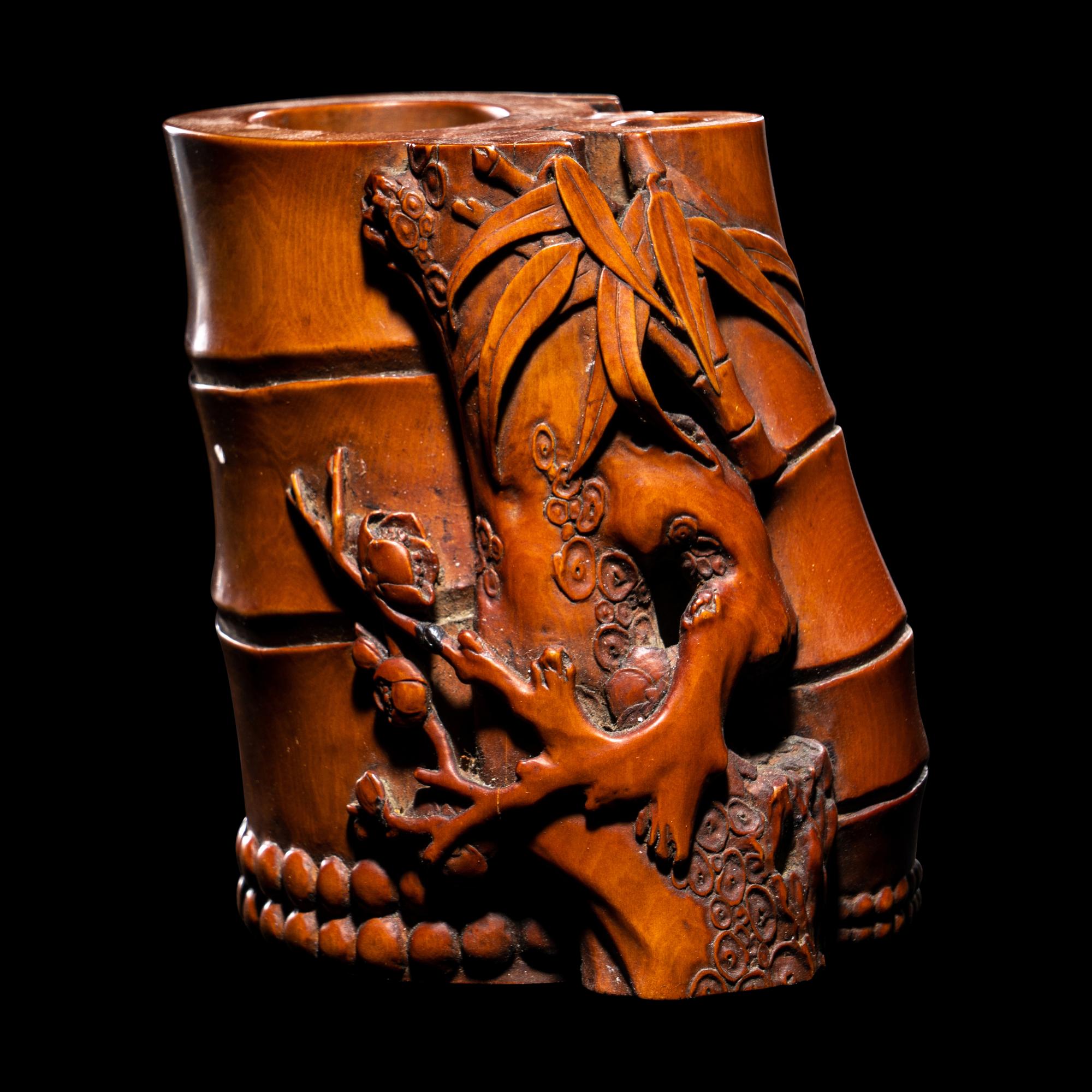 A Chinese Carved Boxwood 'Bamboo' Brushpot, Bitong
