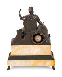 A Neoclassical Style Gilt and Patinated Bronze and Sienna Marble Mantel Clock