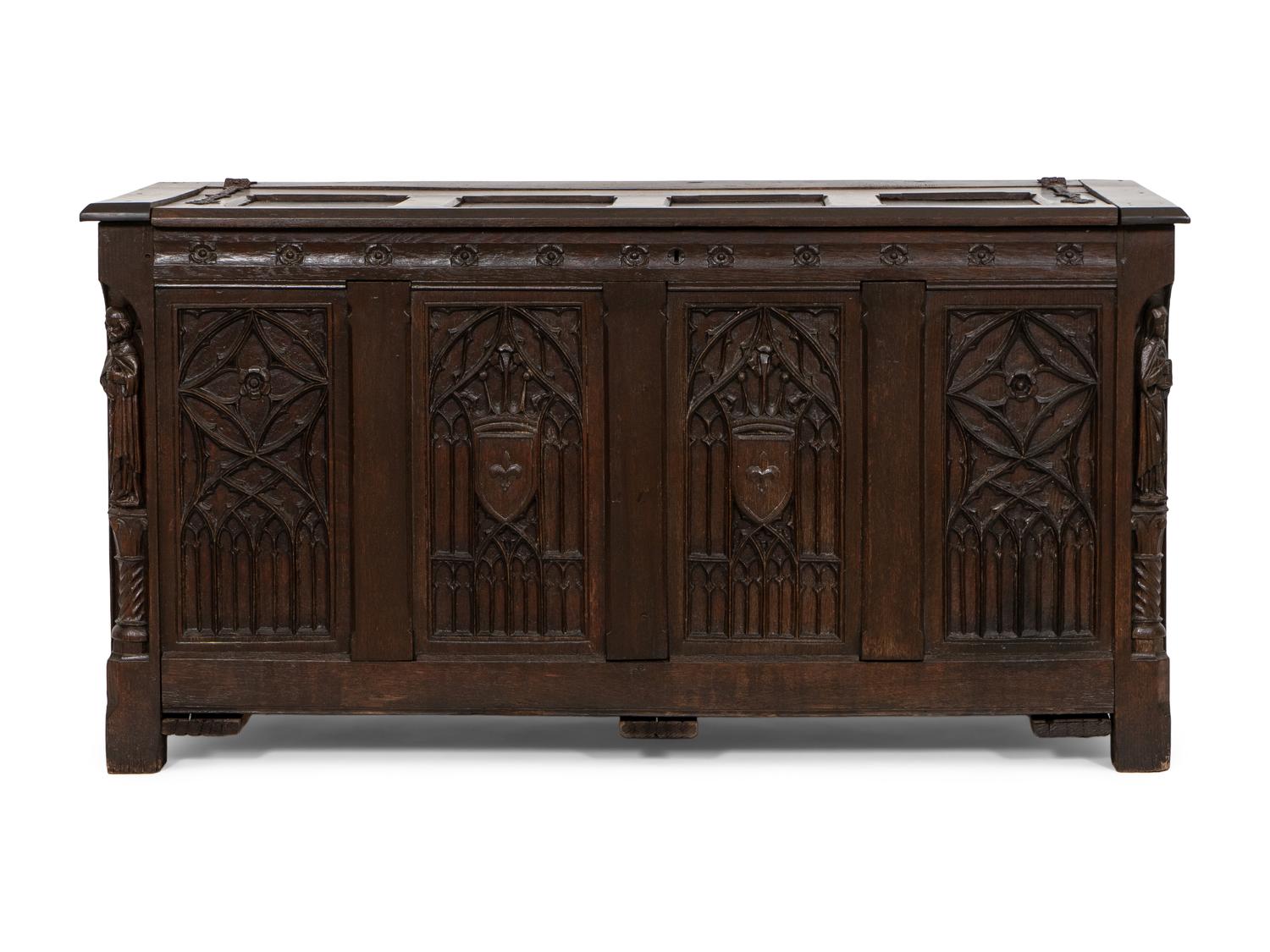A French Gothic Revival Carved Oak Coffer