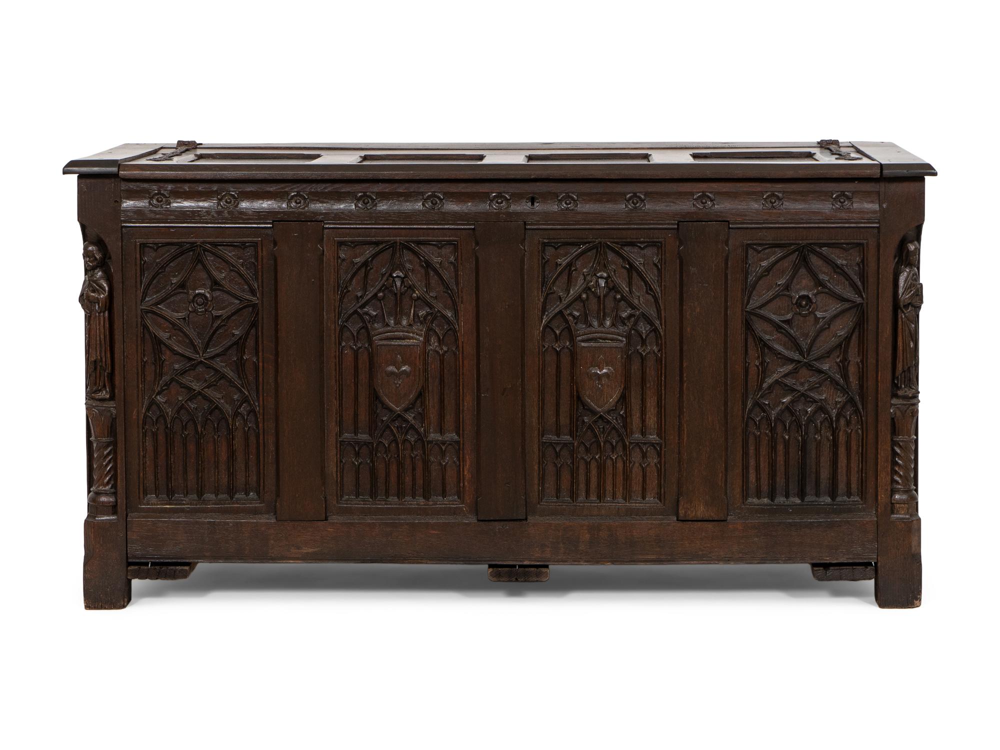 A French Gothic Revival Carved Oak Coffer