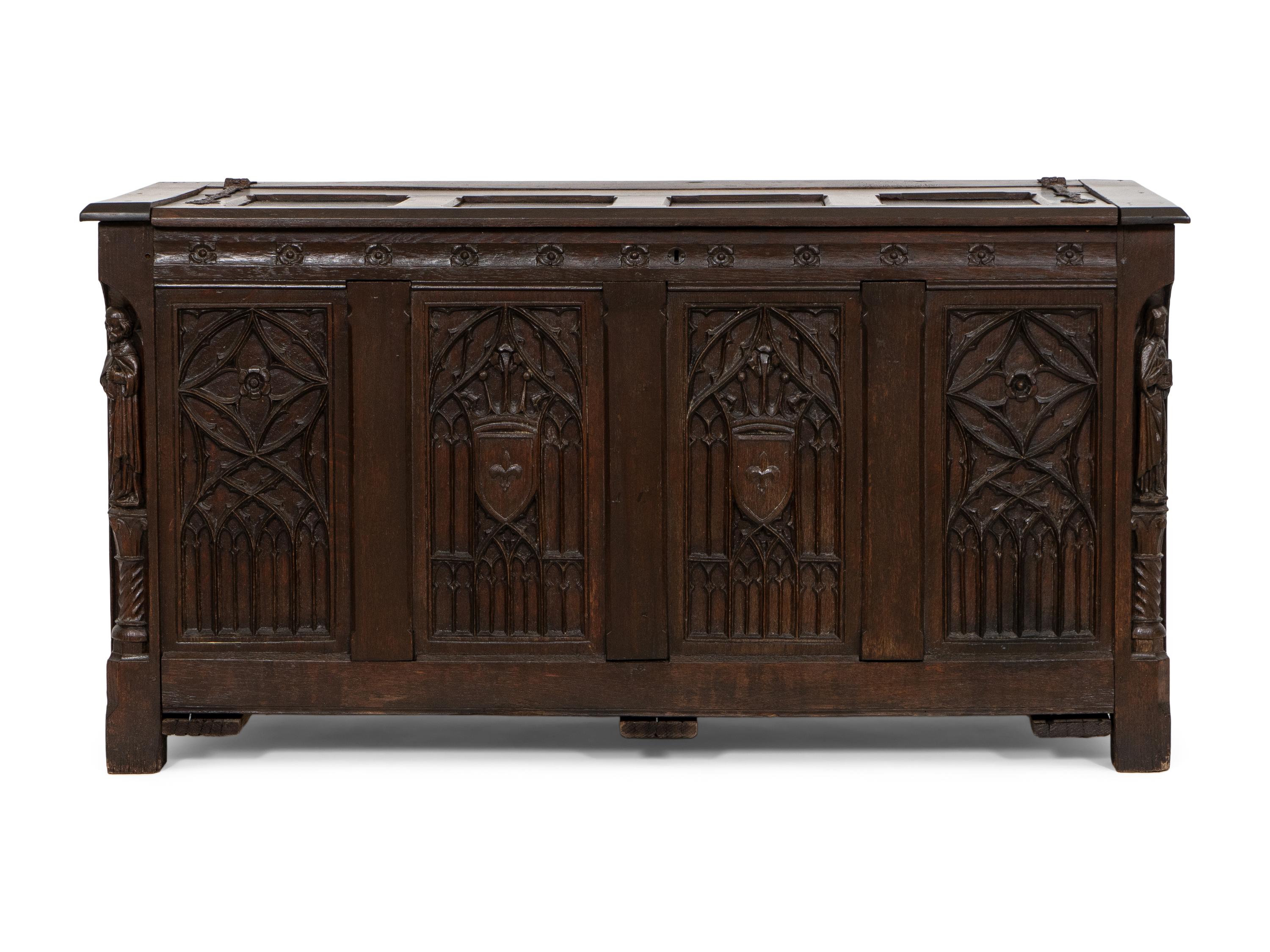 A French Gothic Revival Carved Oak Coffer