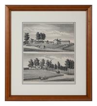 Printed City Views and Farm Scenes of Bloomingdale and Dupage County, Ill. N.p.: N.d. 23 x 21 In. Matted and framed.