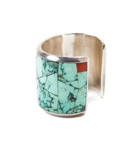 Sterling Silver, Turquoise, and Coral Bracelet with Hallmark (Artist Unknown)