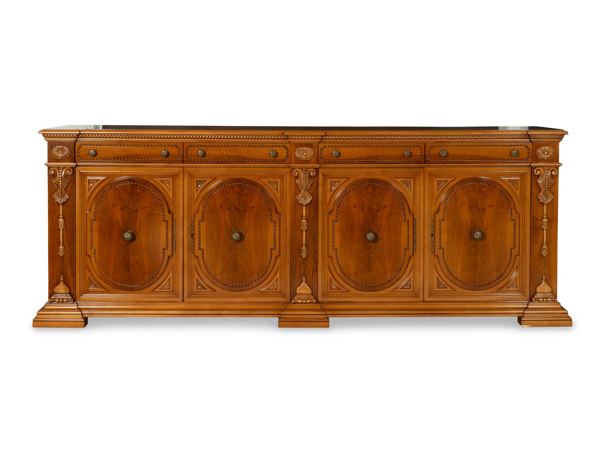 A Large Italian Baroque Style Fruitwood Credenza
