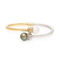 Cultured Pearl, Diamond, and Bicolor Gold Flexible Cuff Bracelet